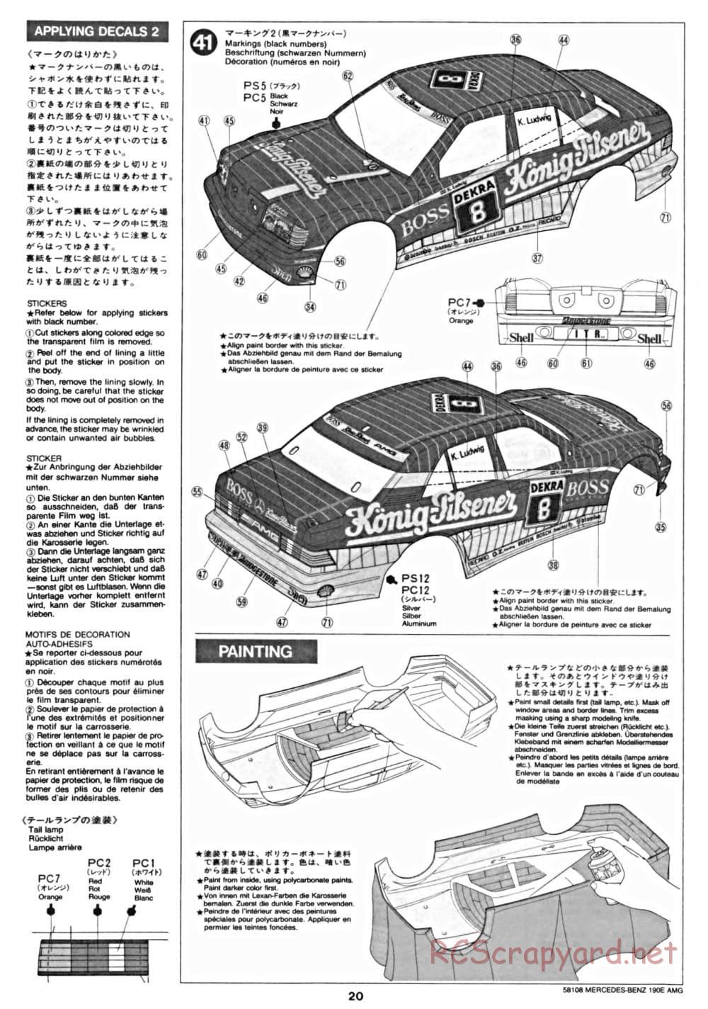 Tamiya - Mercedes Benz 190E Evo.II AMG - TA-01 Chassis - Manual - Page 20