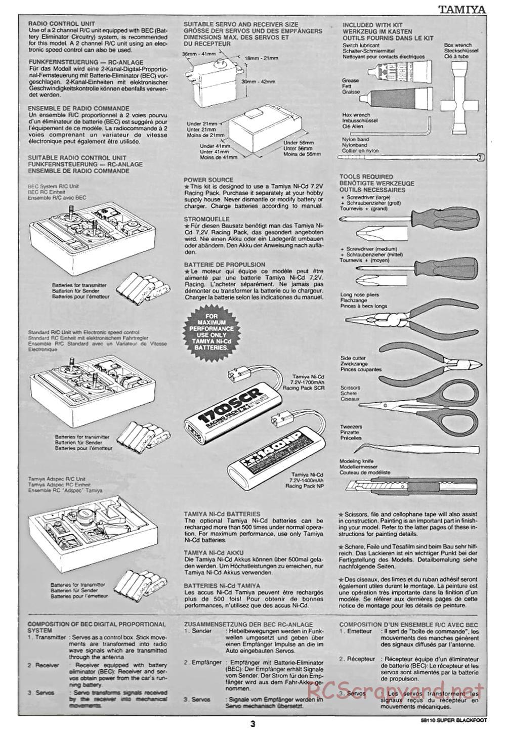 Tamiya - Super Blackfoot Chassis - Manual - Page 3