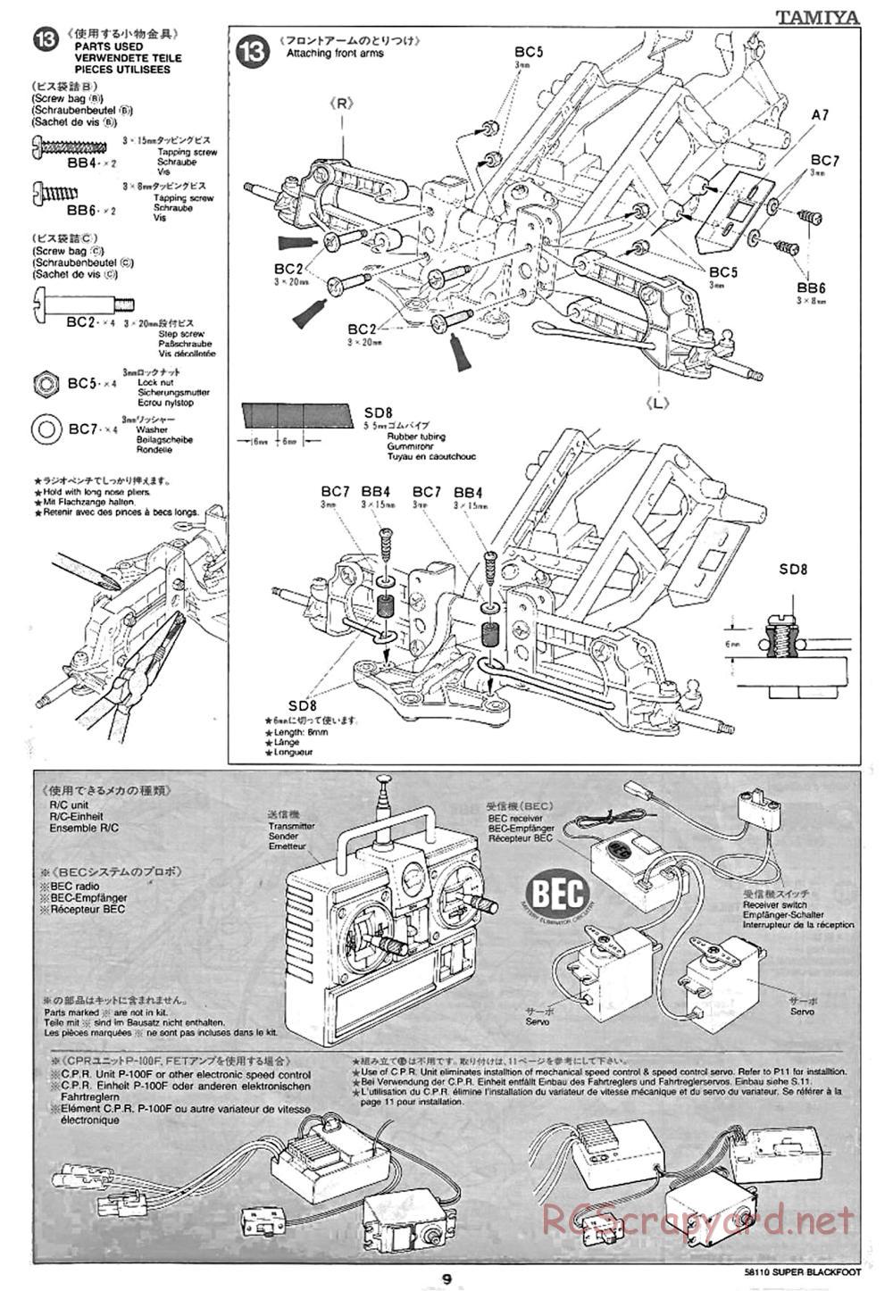 Tamiya - Super Blackfoot Chassis - Manual - Page 9