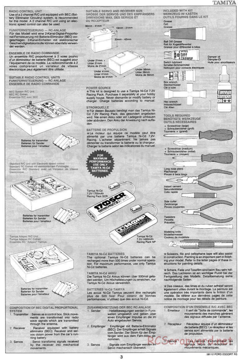 Tamiya - Ford Escort RS Cosworth - TA-01 Chassis - Manual - Page 3