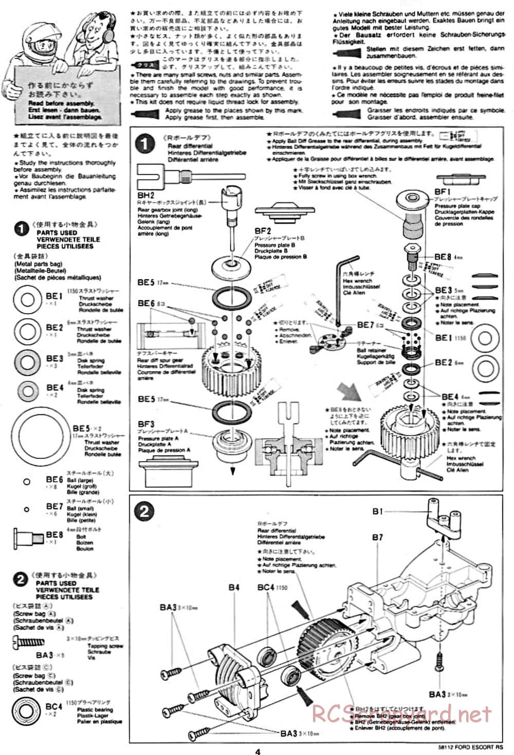 Tamiya - Ford Escort RS Cosworth - TA-01 Chassis - Manual - Page 4