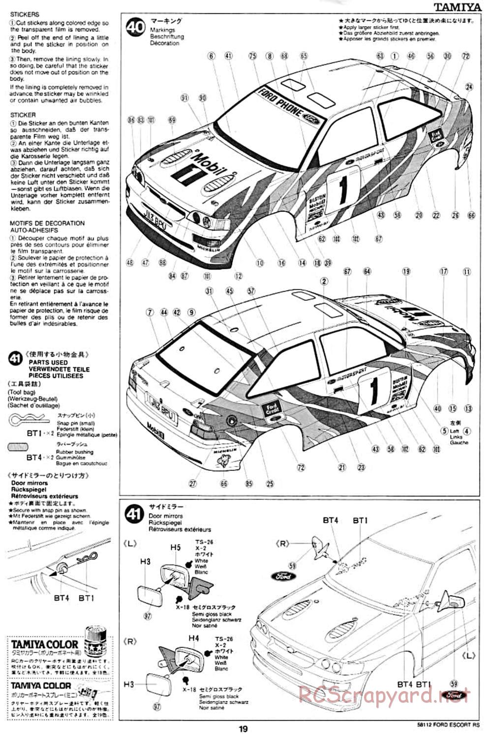 Tamiya - Ford Escort RS Cosworth - TA-01 Chassis - Manual - Page 19