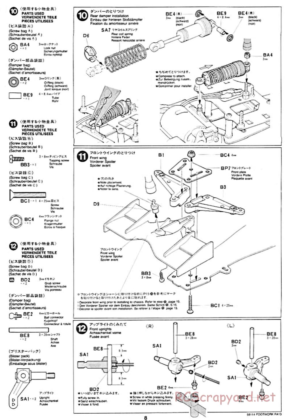 Tamiya - Footwork FA13 Mugen Honda - F102 Chassis - Manual - Page 8
