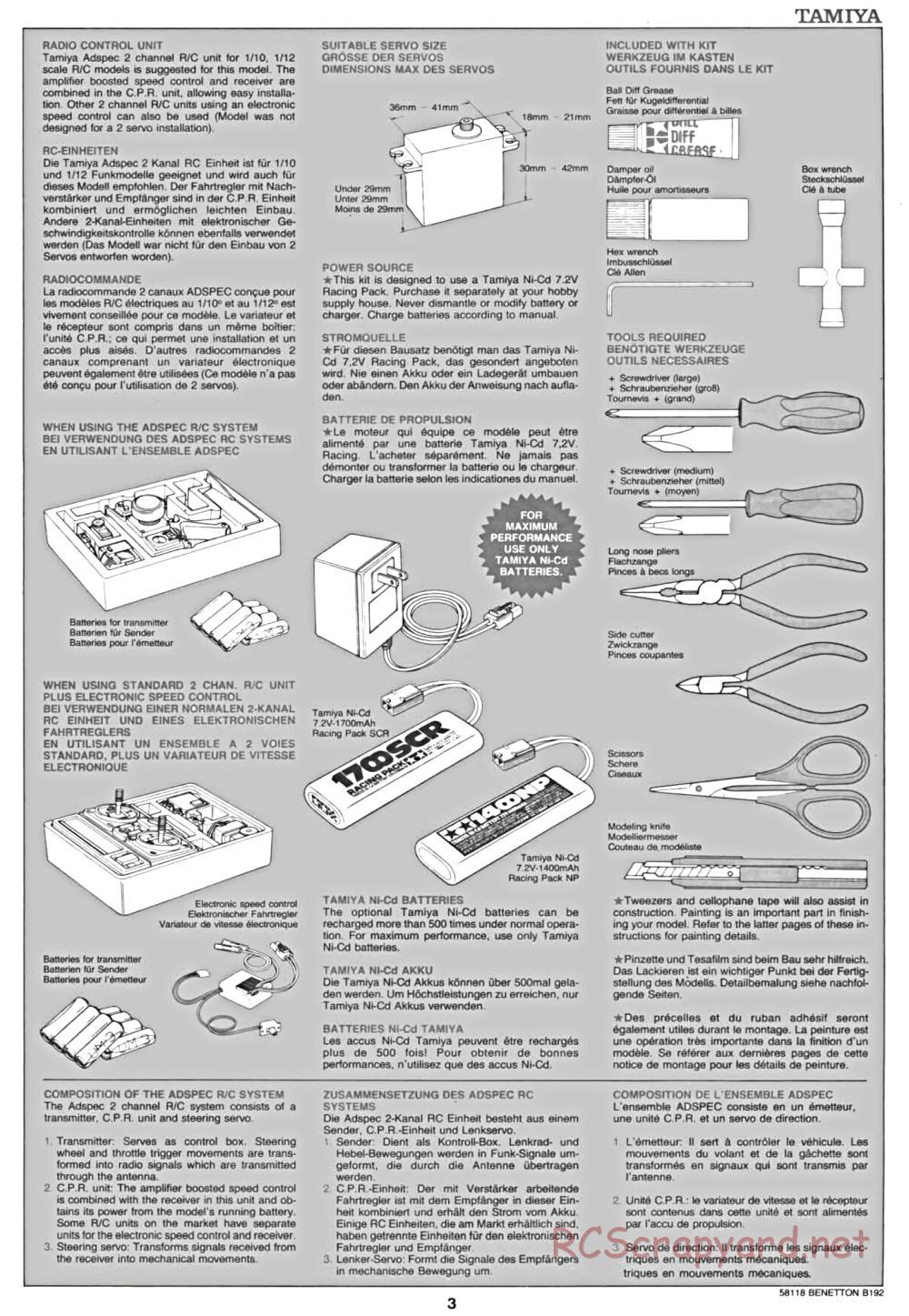 Tamiya - Benetton B192 - F102 Chassis - Manual - Page 3