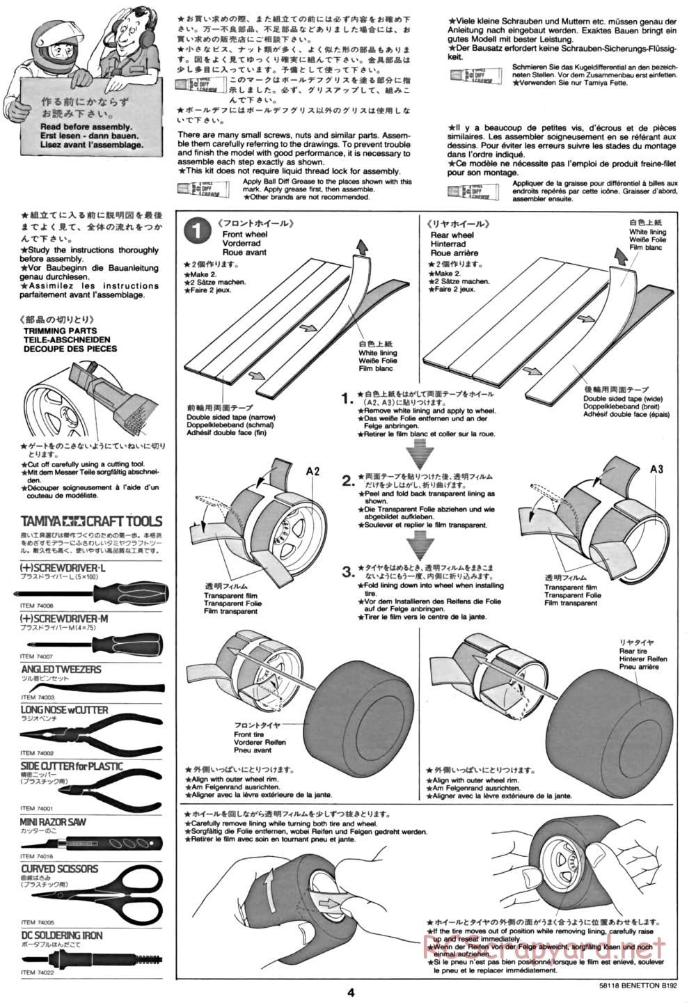 Tamiya - Benetton B192 - F102 Chassis - Manual - Page 4