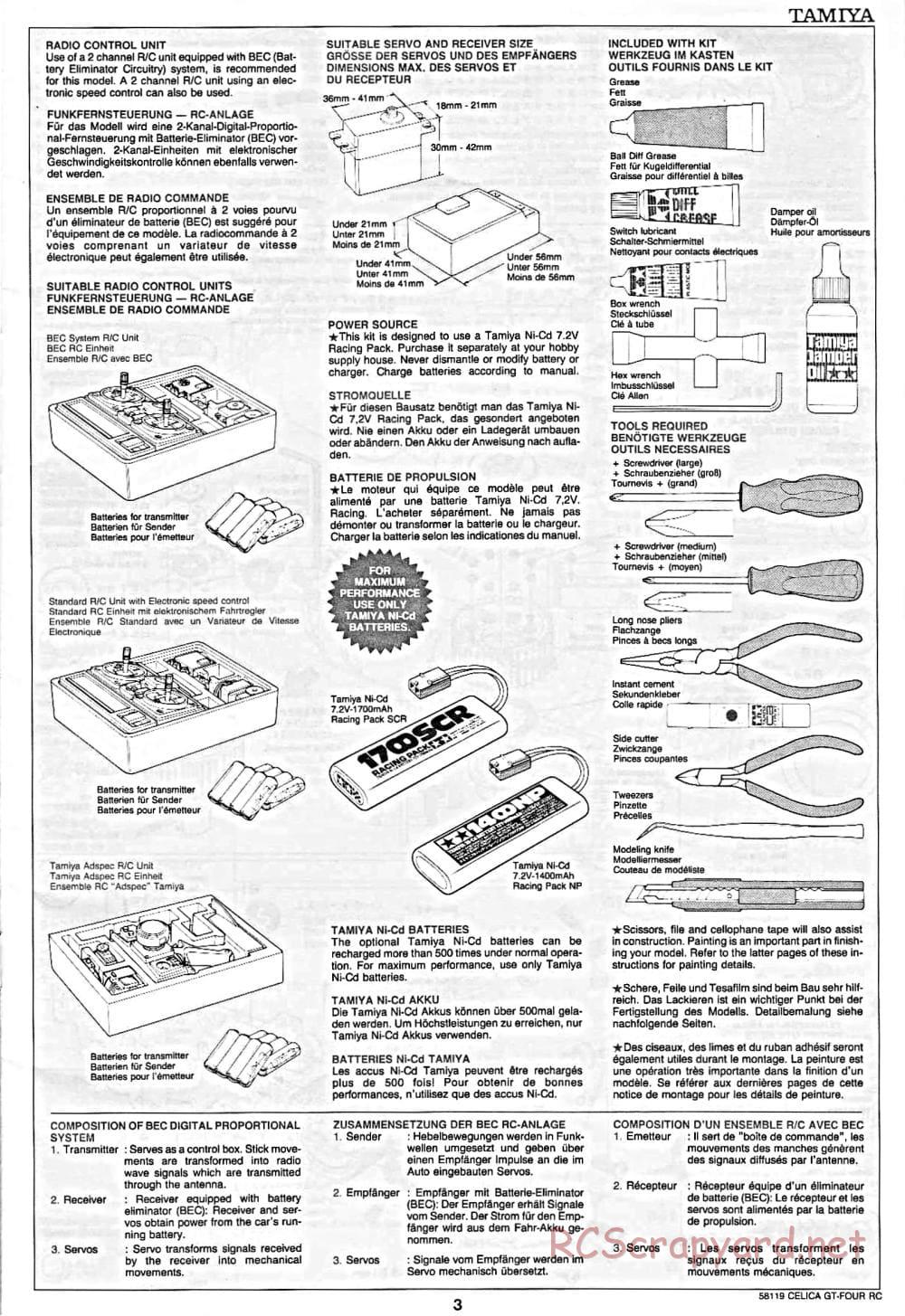 Tamiya - Toyota Celica GT-Four RC - TA-01 Chassis - Manual - Page 3