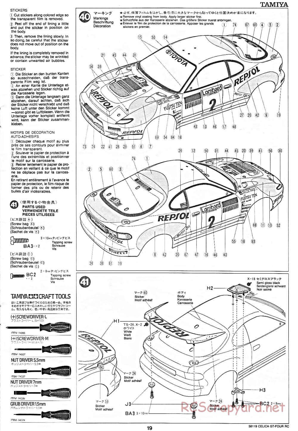 Tamiya - Toyota Celica GT-Four RC - TA-01 Chassis - Manual - Page 19