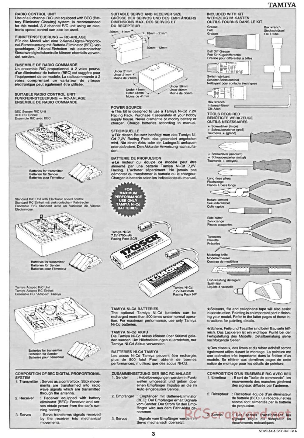 Tamiya - Axia Skyline GT-R Gr.A - TA-01 Chassis - Manual - Page 3