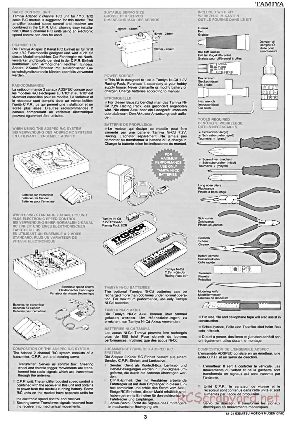 Tamiya - Idemitsu Motion Mugen Civic - FF-01 Chassis - Manual - Page 3