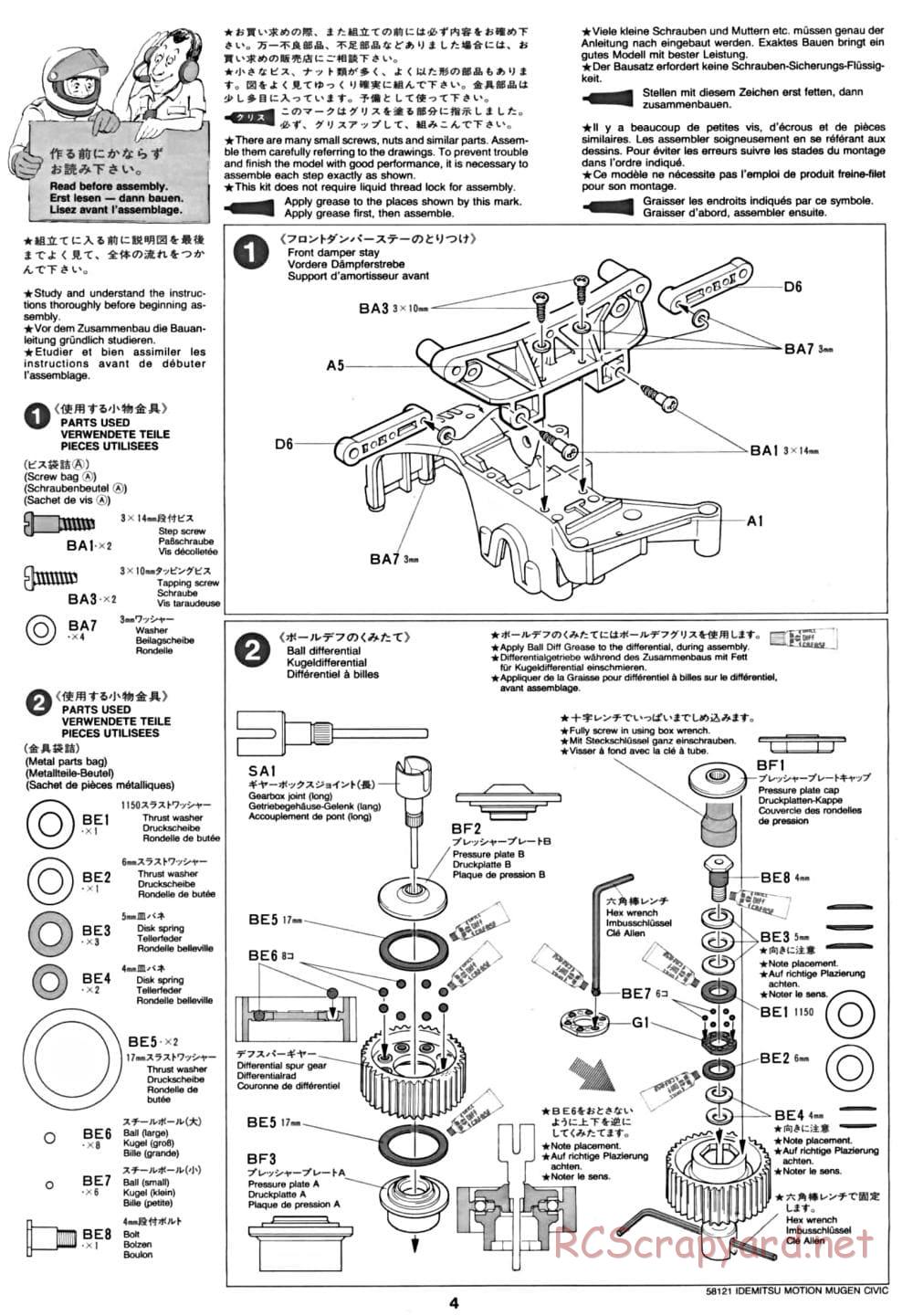 Tamiya - Idemitsu Motion Mugen Civic - FF-01 Chassis - Manual - Page 4