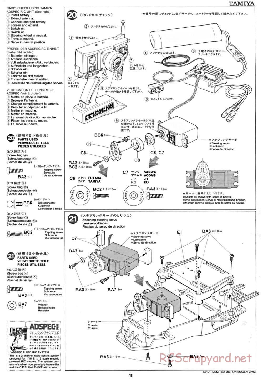 Tamiya - Idemitsu Motion Mugen Civic - FF-01 Chassis - Manual - Page 11