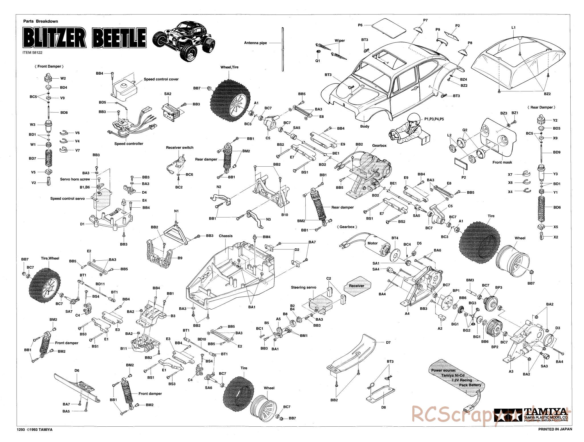 Tamiya - Blitzer Beetle Chassis - Exploded View - Page 1