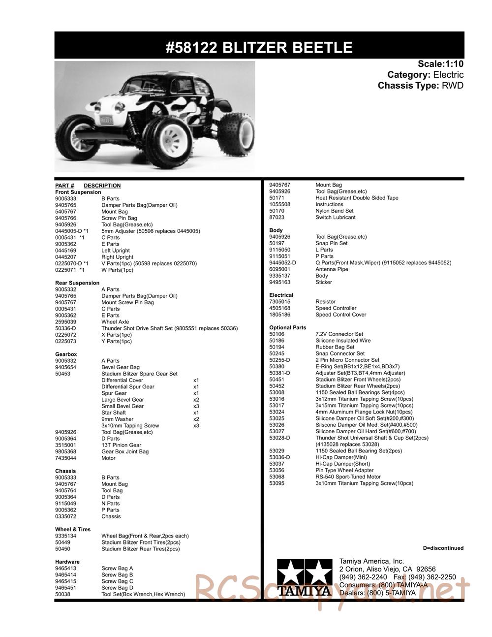 Tamiya - Blitzer Beetle Chassis - Parts List - Page 2