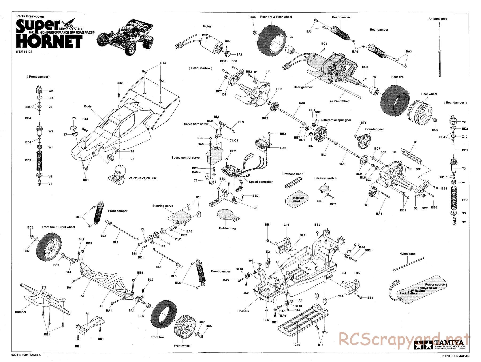 Tamiya - Super Hornet Chassis - Exploded View - Page 1