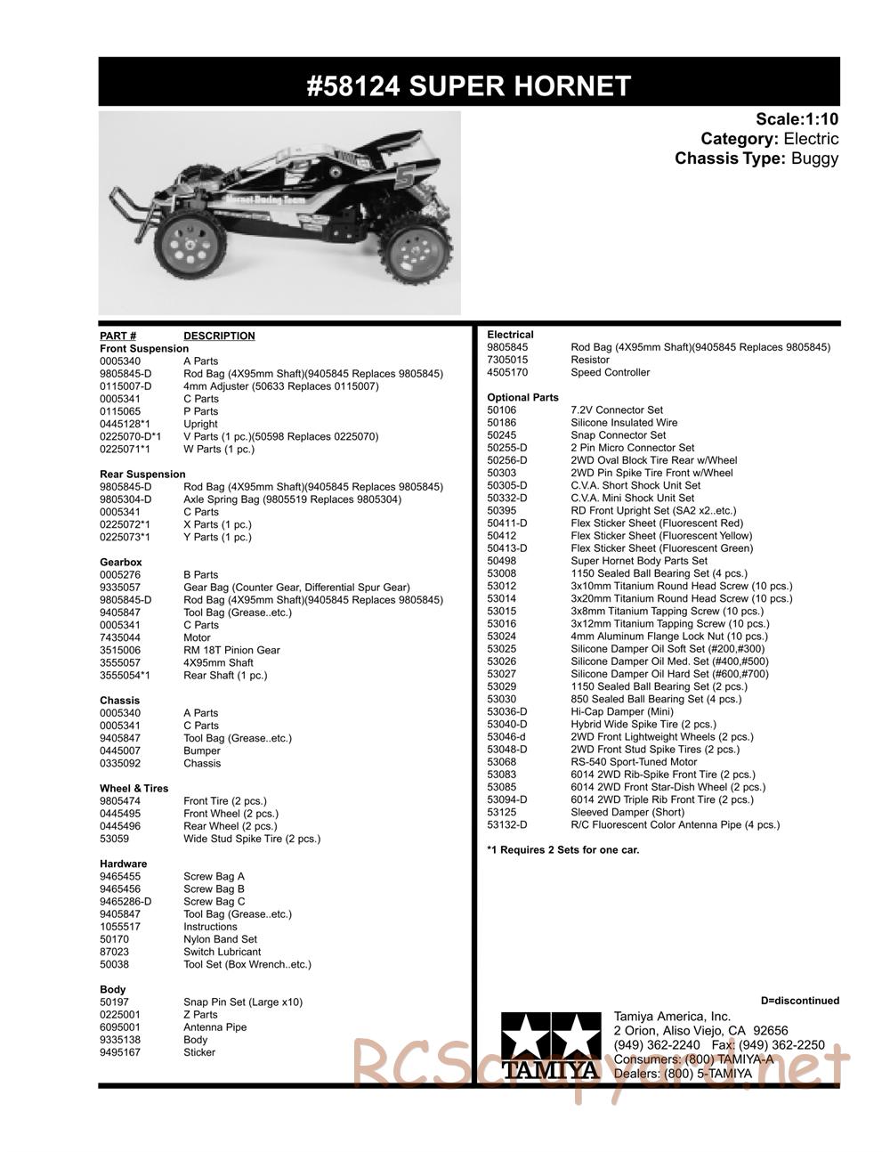 Tamiya - Super Hornet Chassis - Parts List - Page 2