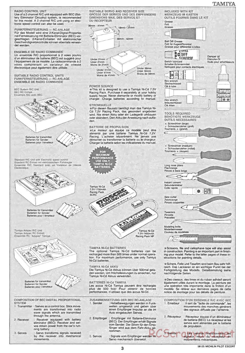 Tamiya - Michelin Pilot Ford Escort RS Cosworth - TA-01 Chassis - Manual - Page 3