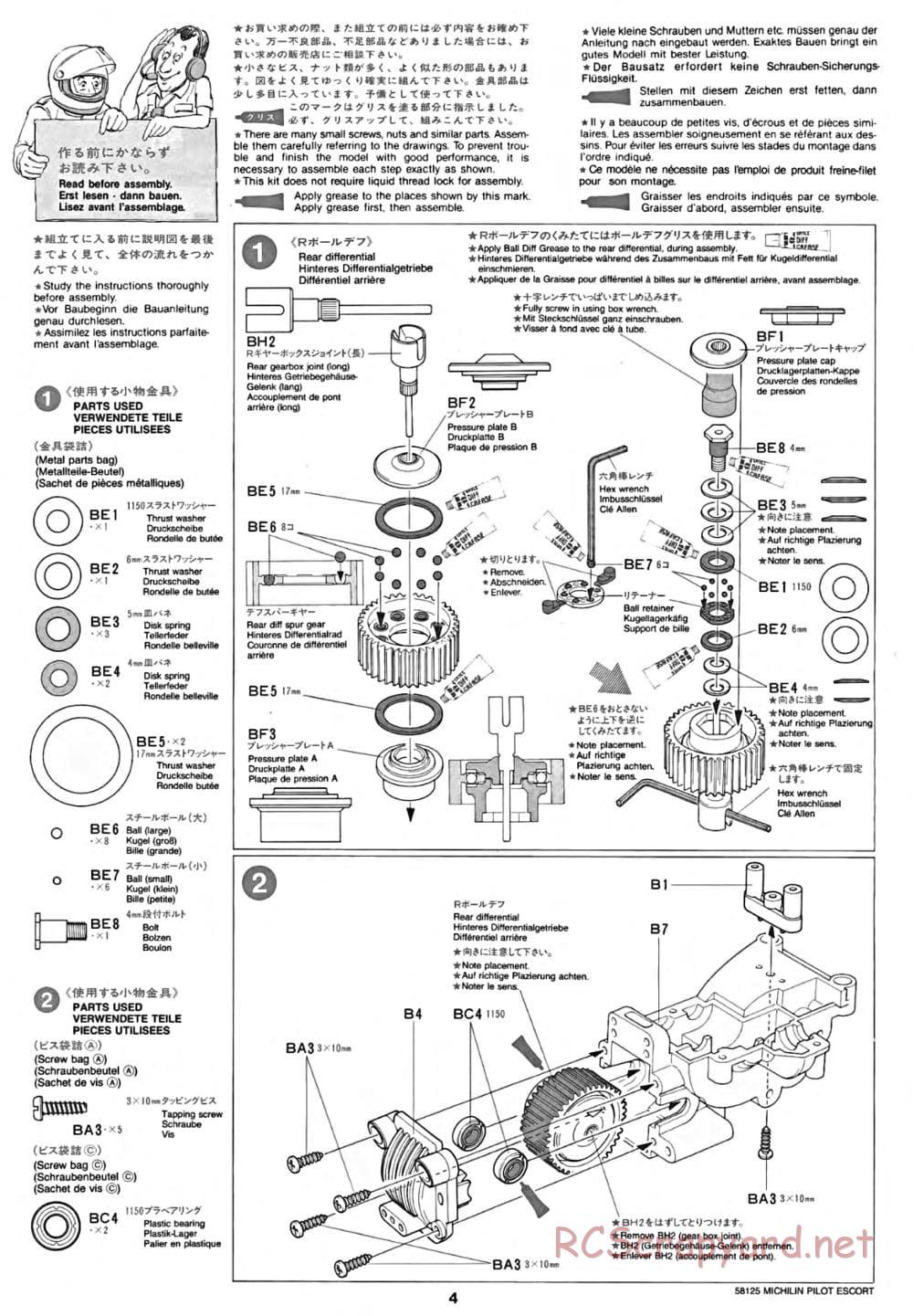 Tamiya - Michelin Pilot Ford Escort RS Cosworth - TA-01 Chassis - Manual - Page 4