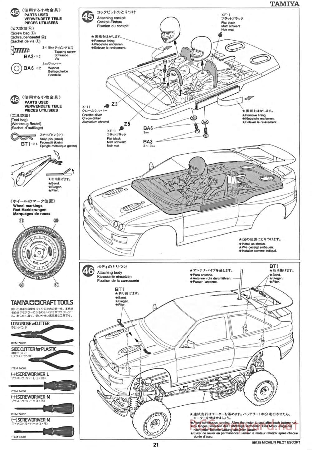 Tamiya - Michelin Pilot Ford Escort RS Cosworth - TA-01 Chassis - Manual - Page 22