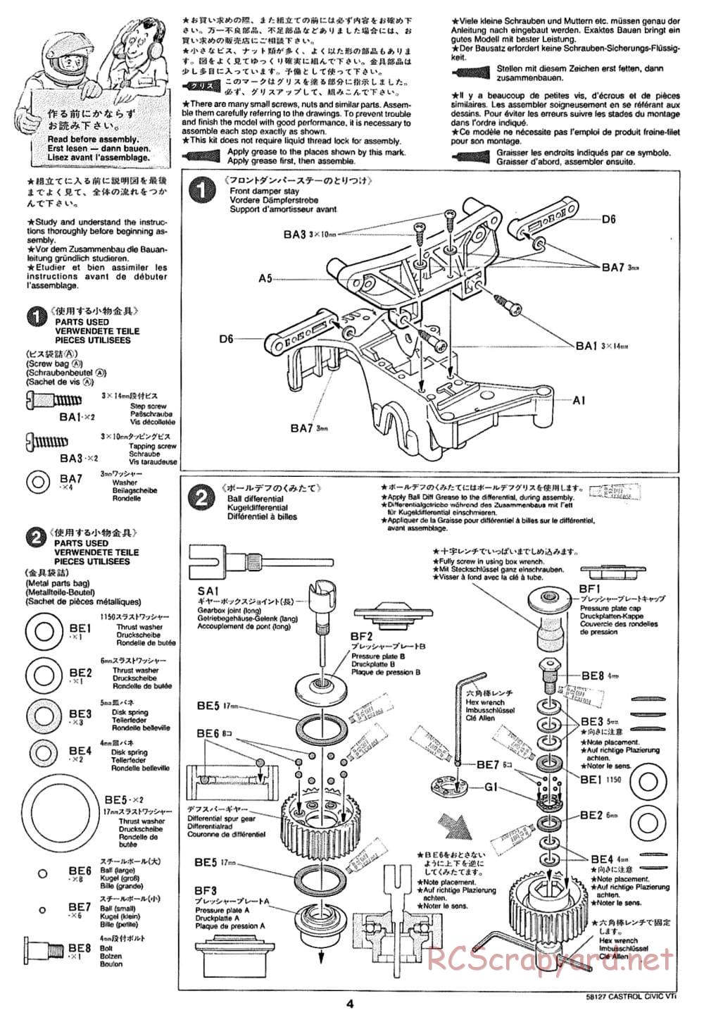 Tamiya - Castrol Honda Civic VTi - FF-01 Chassis - Manual - Page 4