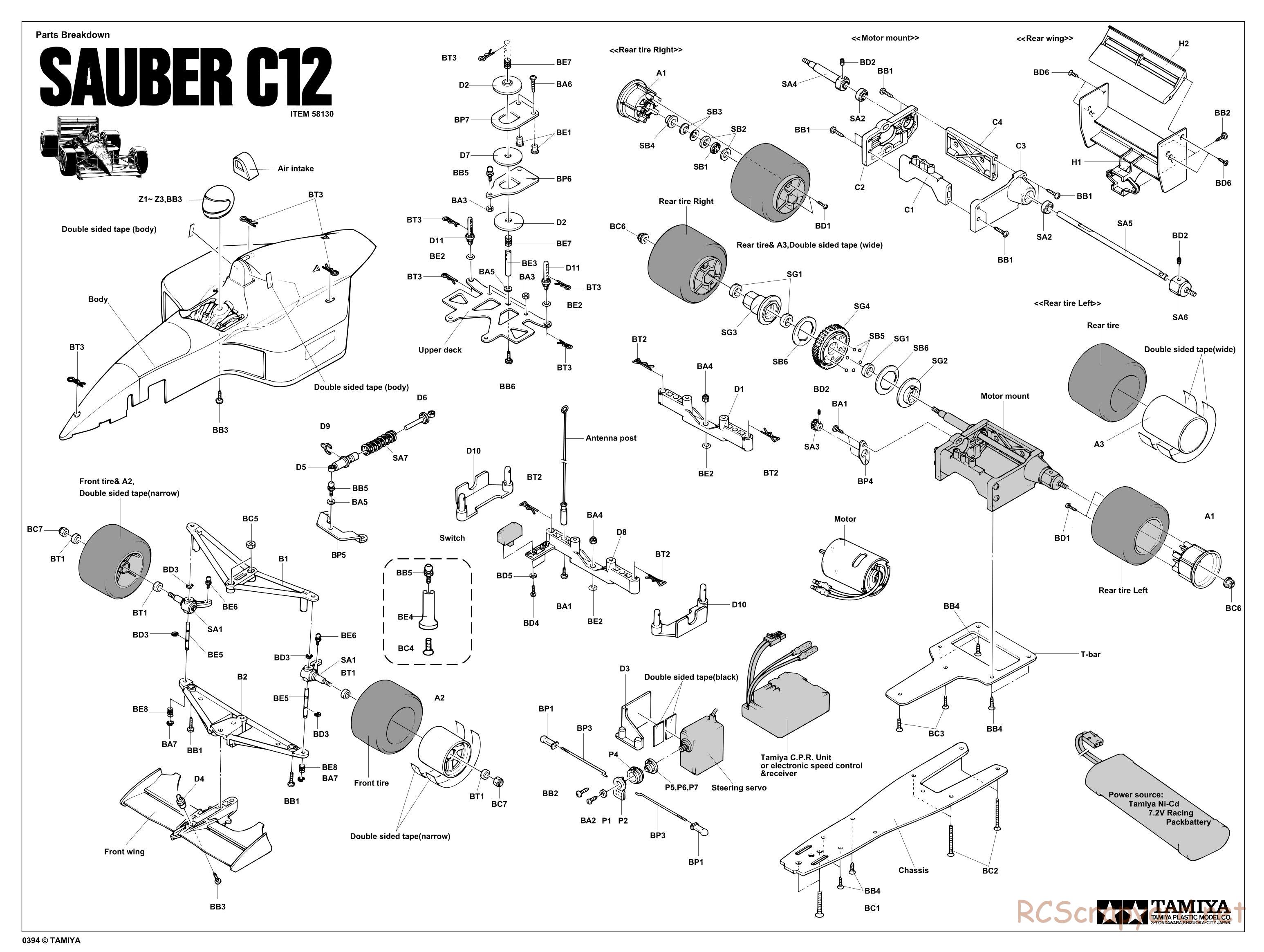 Tamiya - Sauber C12 - F103 Chassis - Exploded View - Page 1