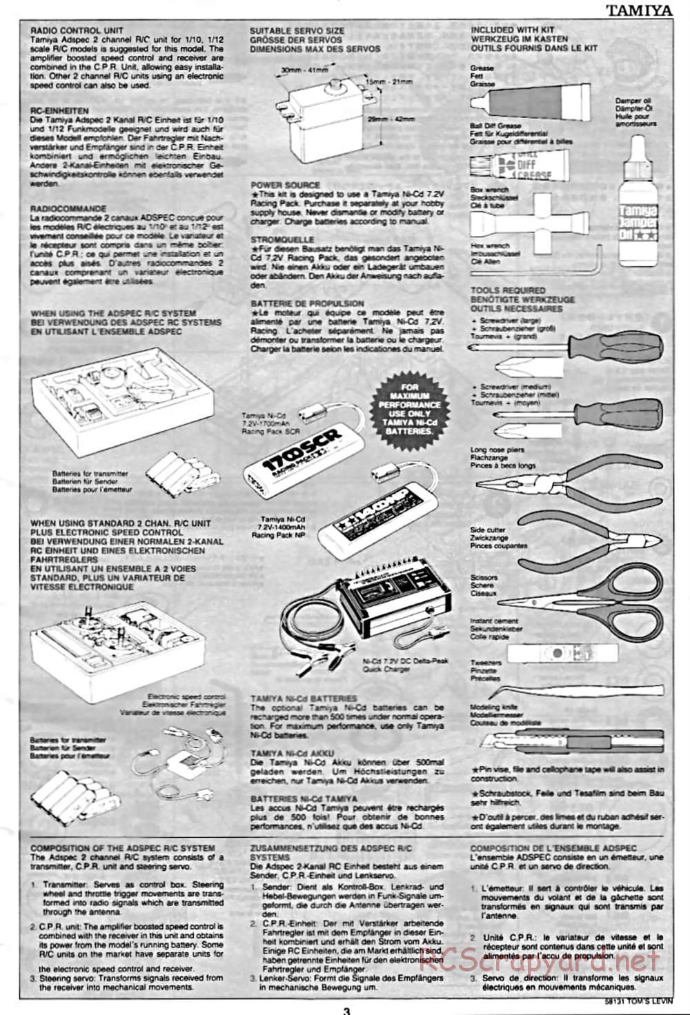 Tamiya - Toyota Tom's Levin - FF-01 Chassis - Manual - Page 3