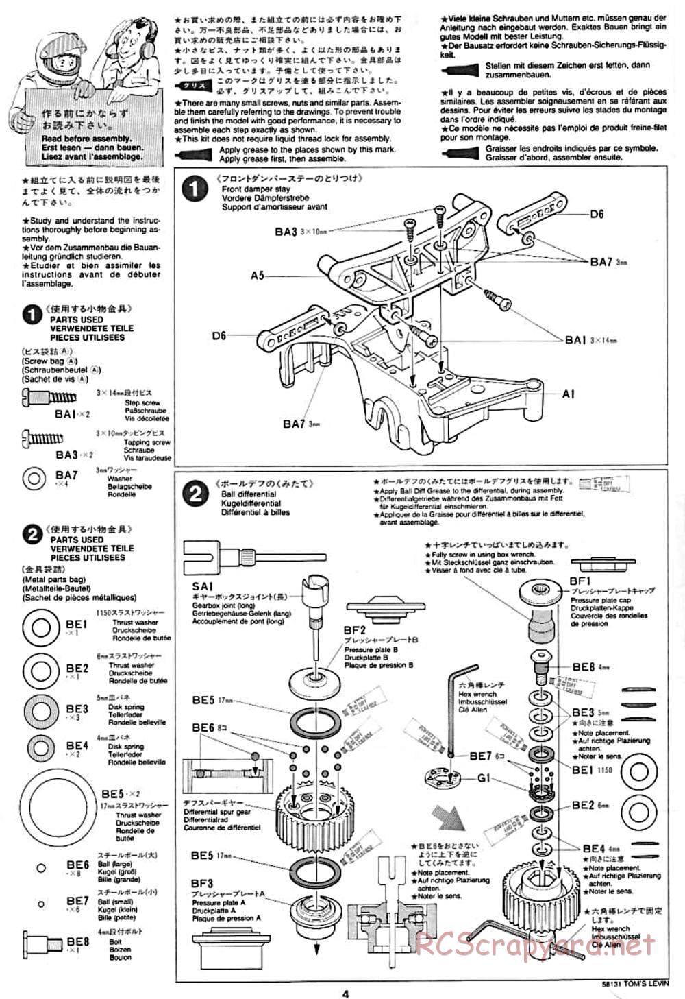 Tamiya - Toyota Tom's Levin - FF-01 Chassis - Manual - Page 4