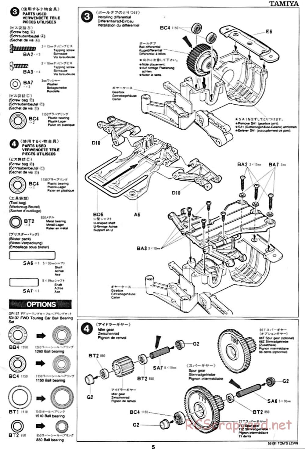 Tamiya - Toyota Tom's Levin - FF-01 Chassis - Manual - Page 5