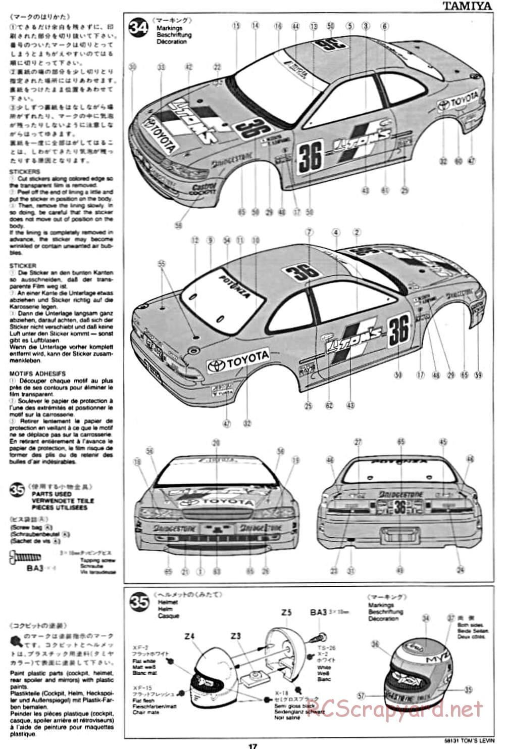 Tamiya - Toyota Tom's Levin - FF-01 Chassis - Manual - Page 17