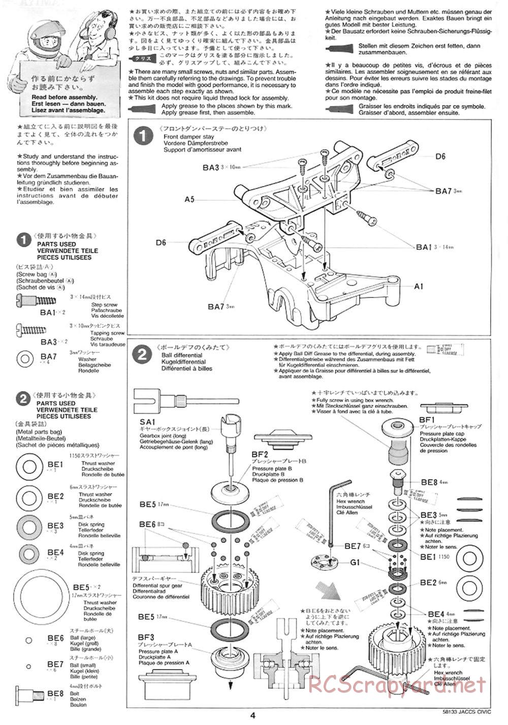 Tamiya - JACCS Honda Civic - FF-01 Chassis - Manual - Page 4