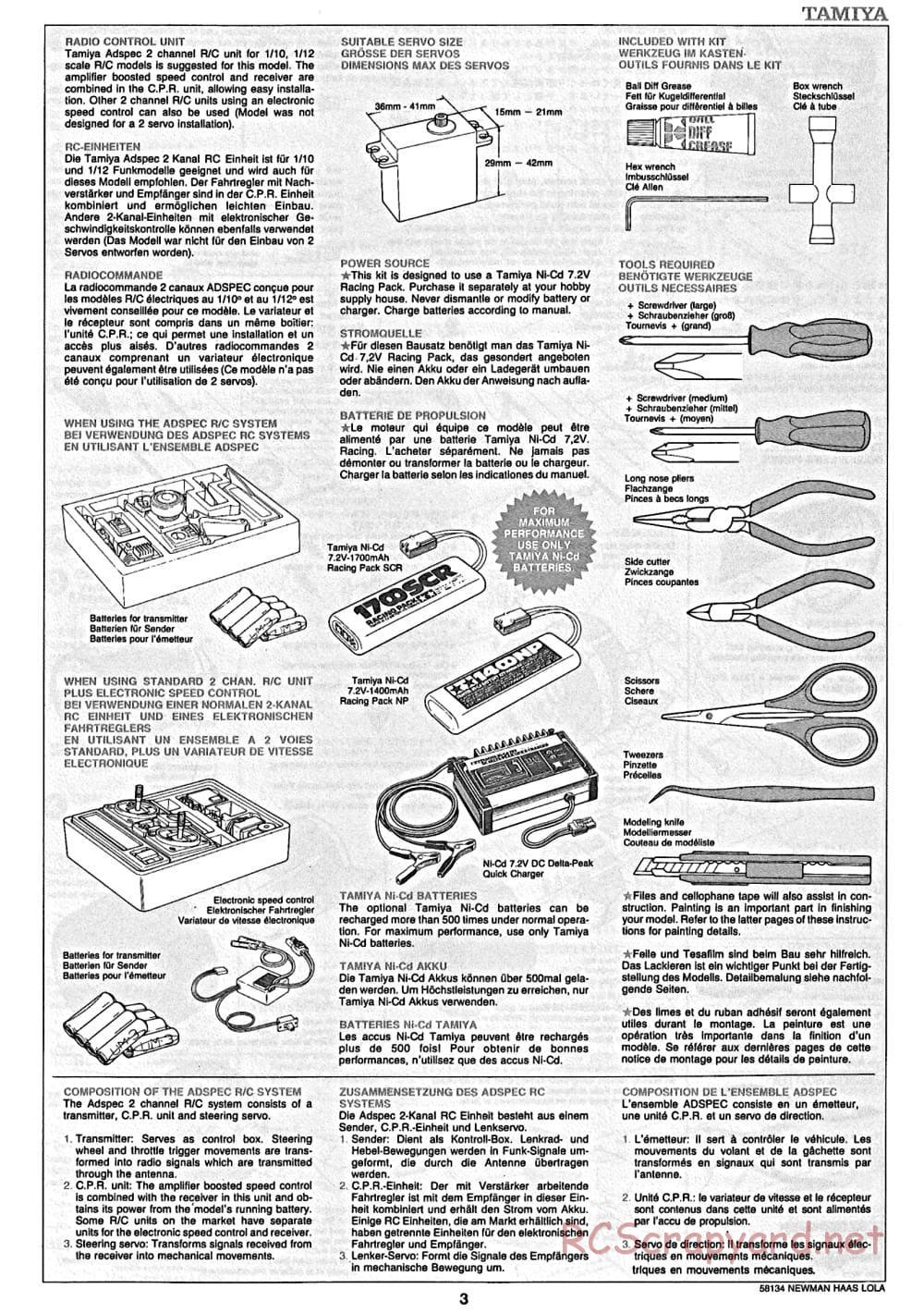 Tamiya - Newman Haas K-Mart Texaco Lola T93/00 Ford - F103L Chassis - Manual - Page 3