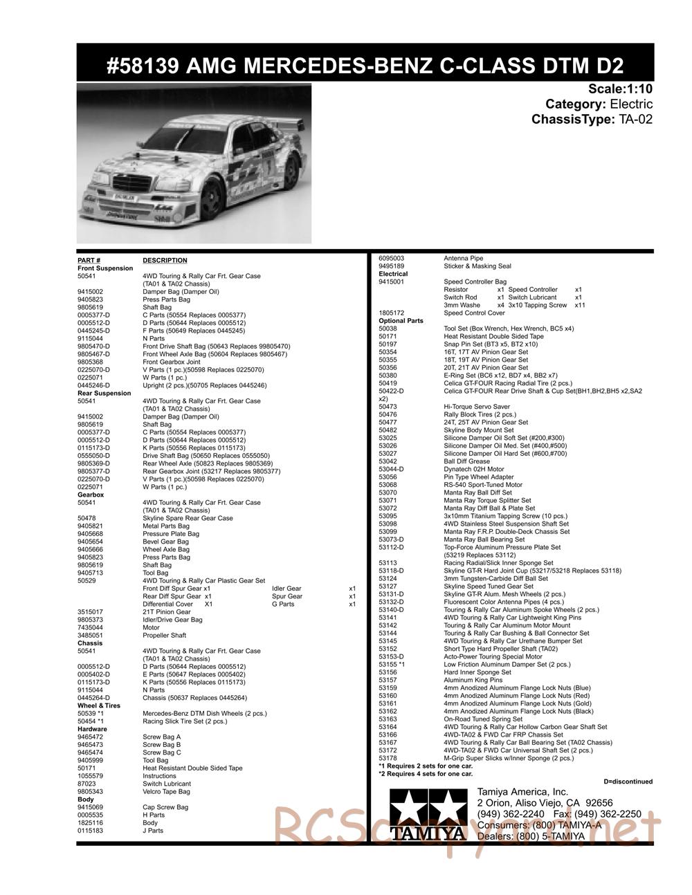 Tamiya - AMG Mercedes-Benz C-Class DTM D2 - TA-02 Chassis - Parts List - Page 2