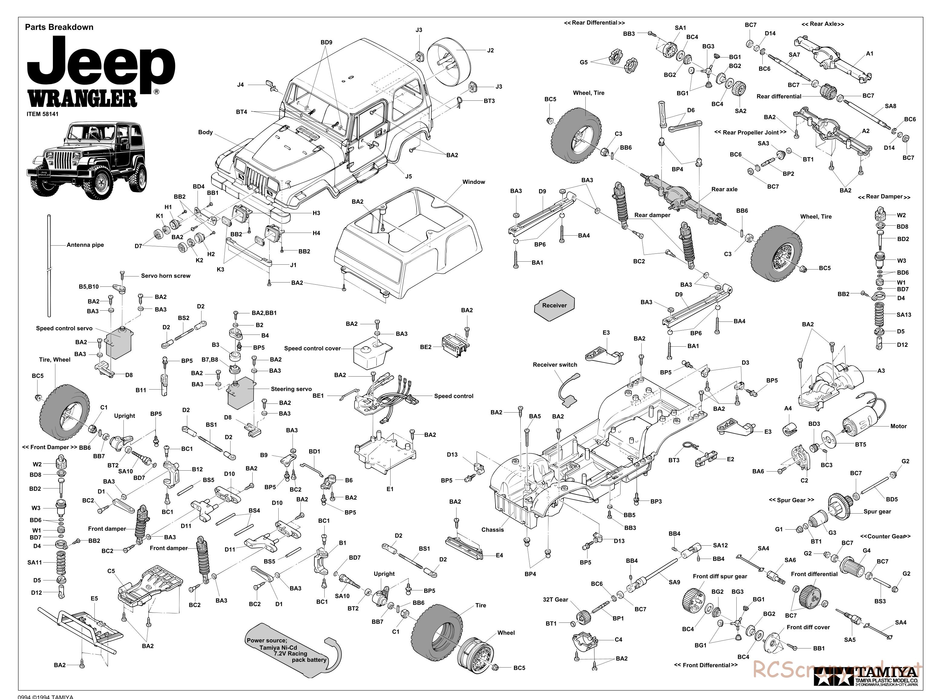 Tamiya - Jeep Wrangler - CC-01 Chassis - Exploded View - Page 1