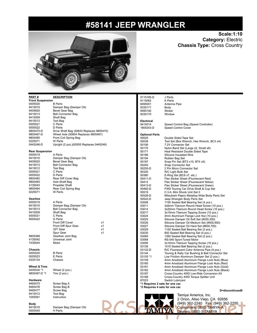 Tamiya - Jeep Wrangler - CC-01 Chassis - Parts List - Page 2