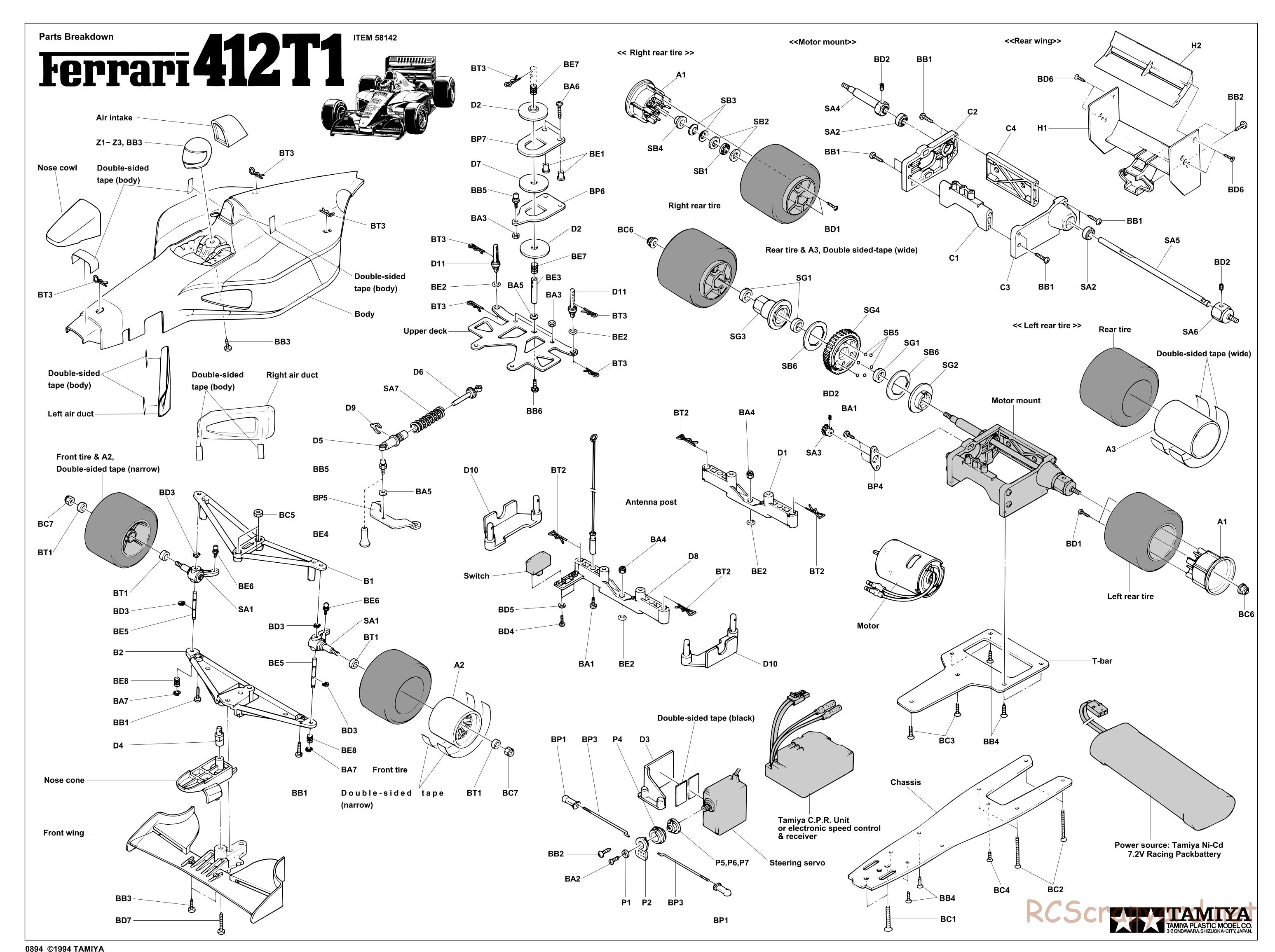 Tamiya - Ferrari 412T1 - F103 Chassis - Exploded View - Page 1
