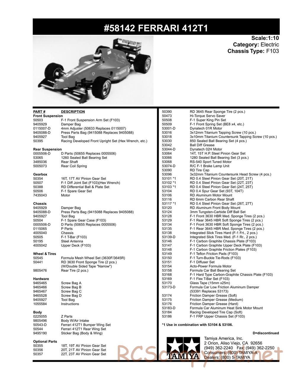 Tamiya - Ferrari 412T1 - F103 Chassis - Parts List - Page 2