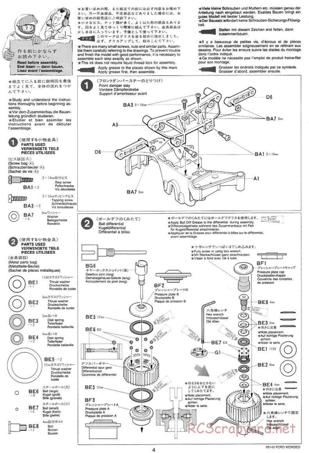 Tamiya - Ford Mondeo BTCC - FF-01 Chassis - Manual - Page 4