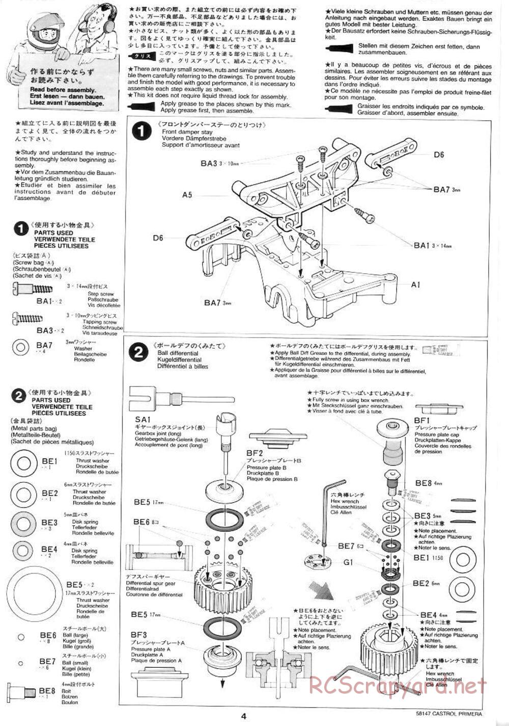 Tamiya - Castrol Nissan Primera JTCC - FF-01 Chassis - Manual - Page 4