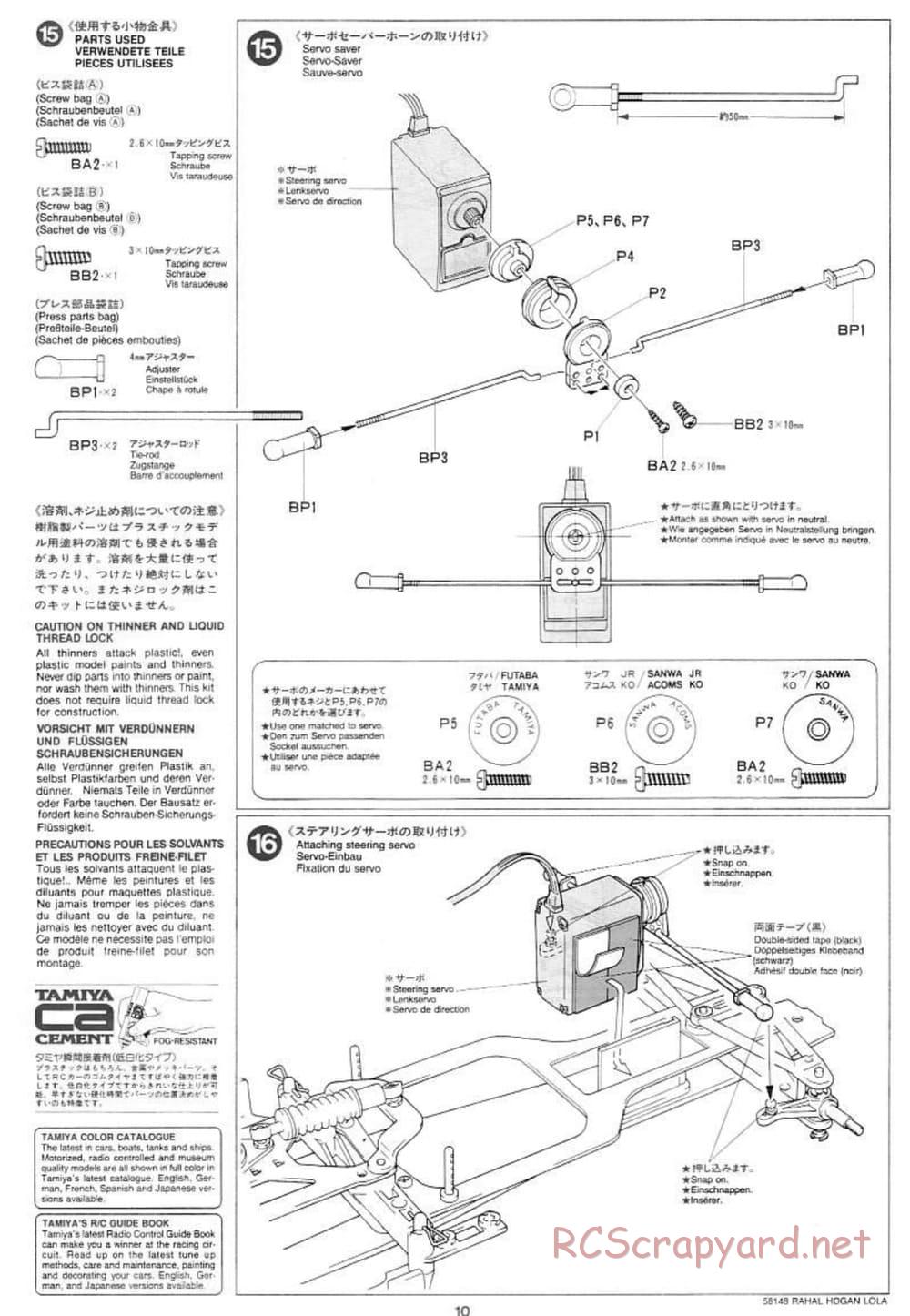 Tamiya - Rahal-Hogan Motorola Lola T94/00 Honda - F103L Chassis - Manual - Page 10