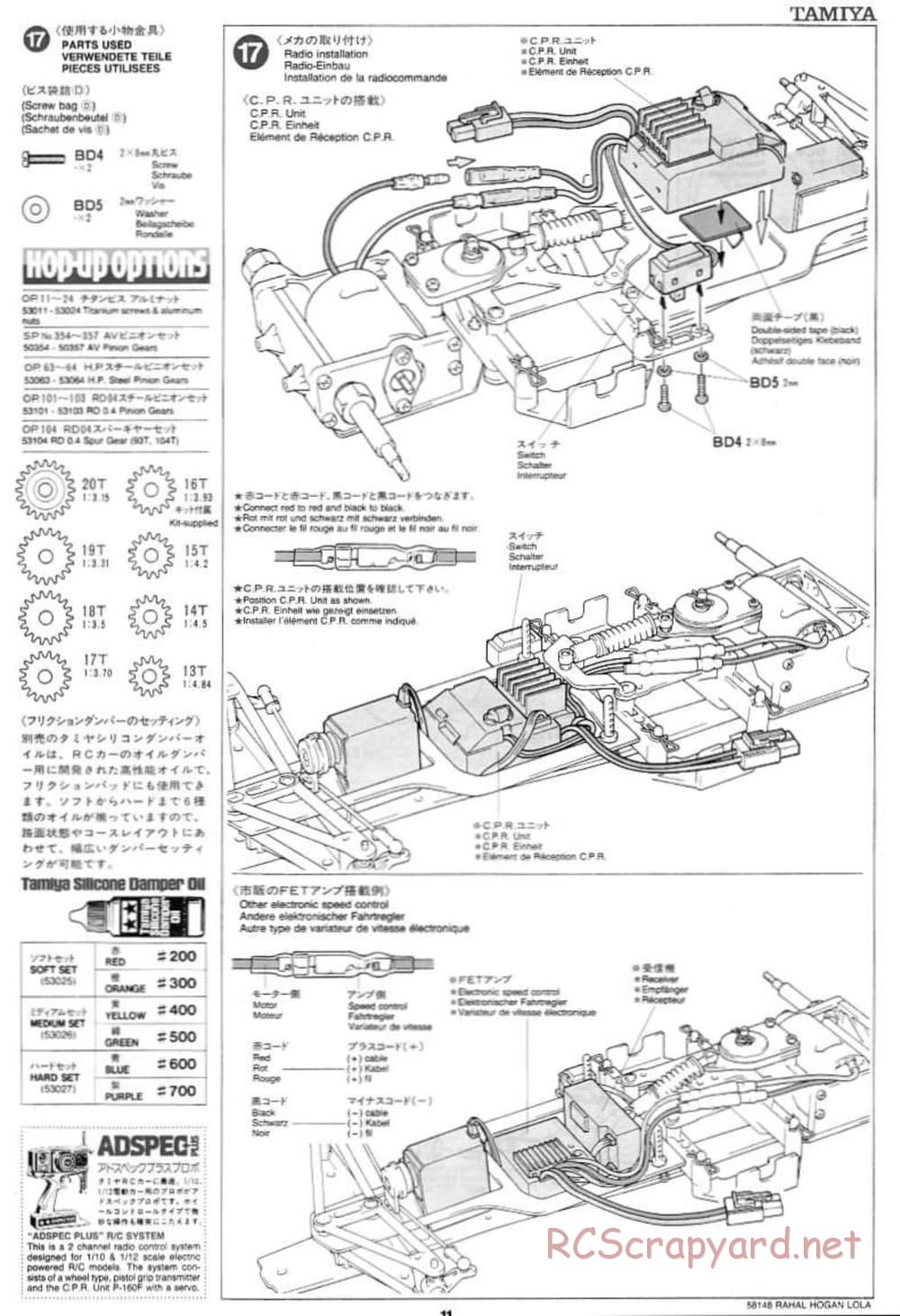 Tamiya - Rahal-Hogan Motorola Lola T94/00 Honda - F103L Chassis - Manual - Page 11