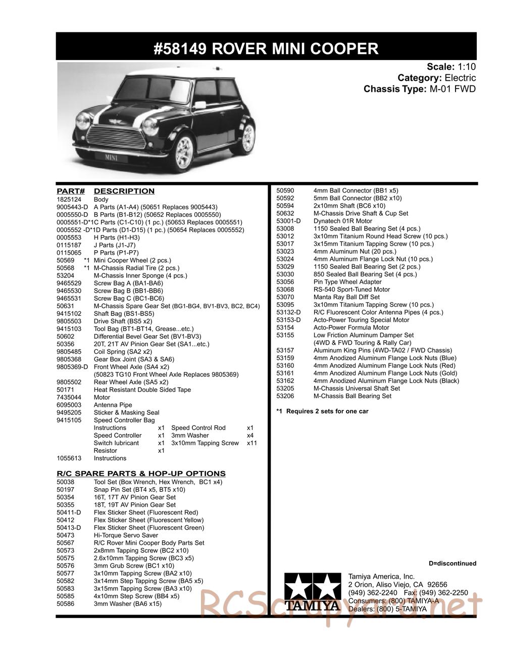Tamiya - Rover Mini Cooper - M01 Chassis - Exploded View and Parts List - Page 2