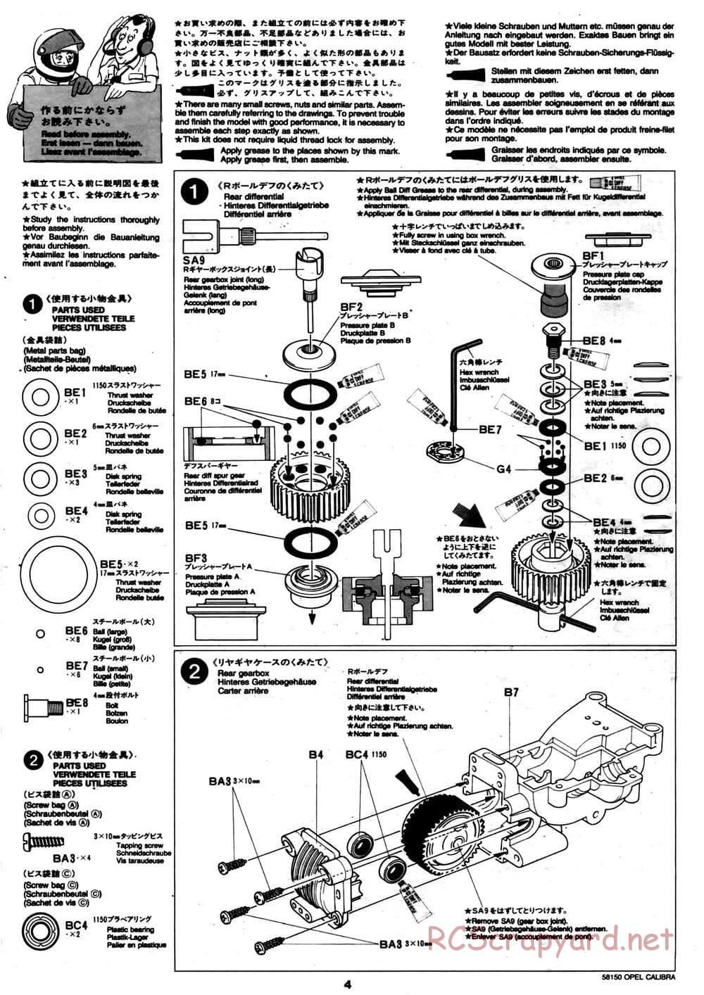 Tamiya - Opel Calibra V6 DTM - TA-02 Chassis - Manual - Page 4