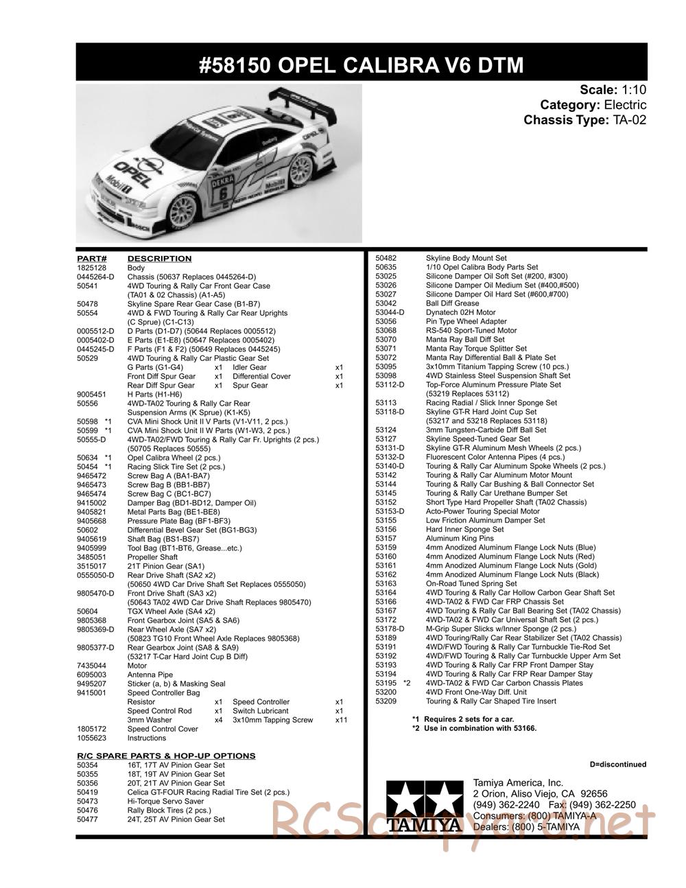 Tamiya - Opel Calibra V6 DTM - TA-02 Chassis - Parts List - Page 2
