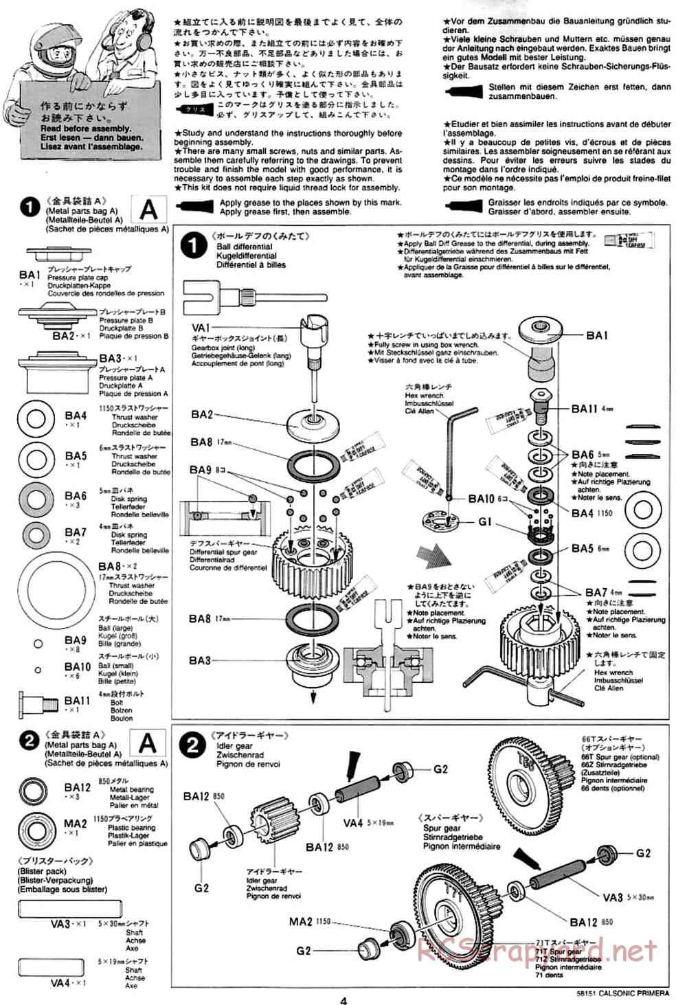 Tamiya - Calsonic Nissan Primera JTCC - FF-01 Chassis - Manual - Page 4