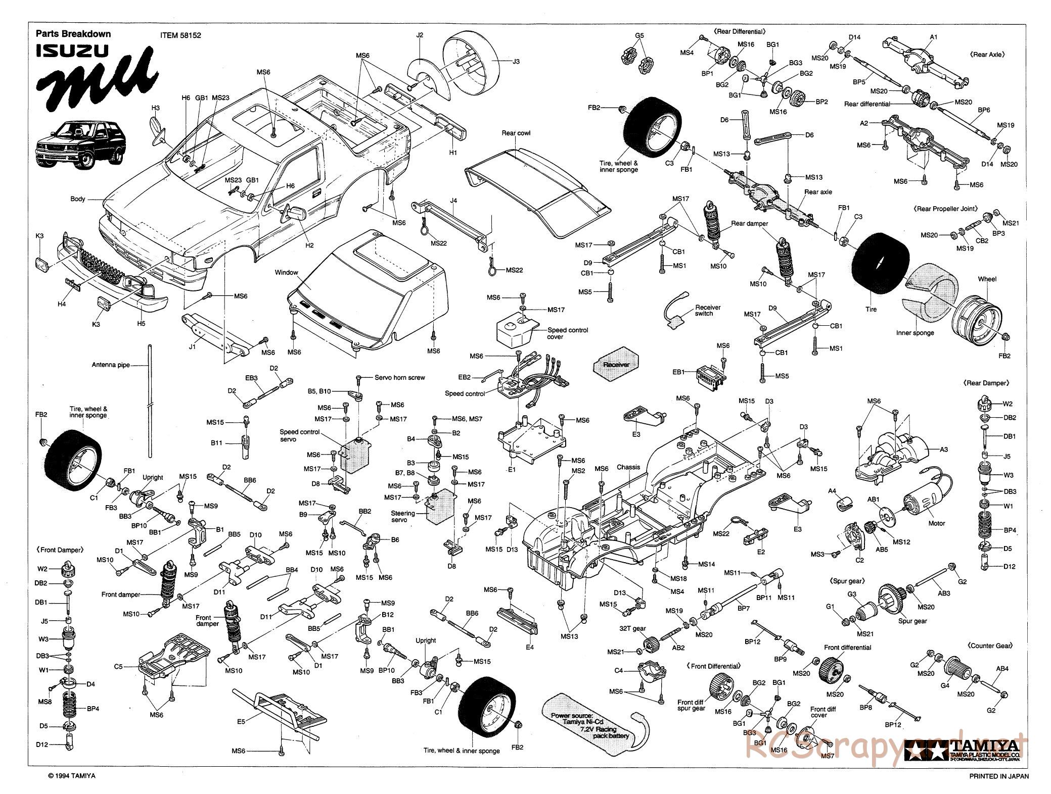 Tamiya - Isuzu Mu - CC-01 Chassis - Exploded View - Page 1