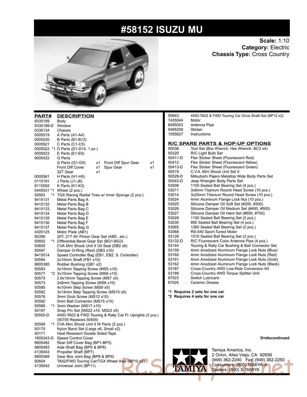 Tamiya - Isuzu Mu - CC-01 Chassis - Parts List - Page 2