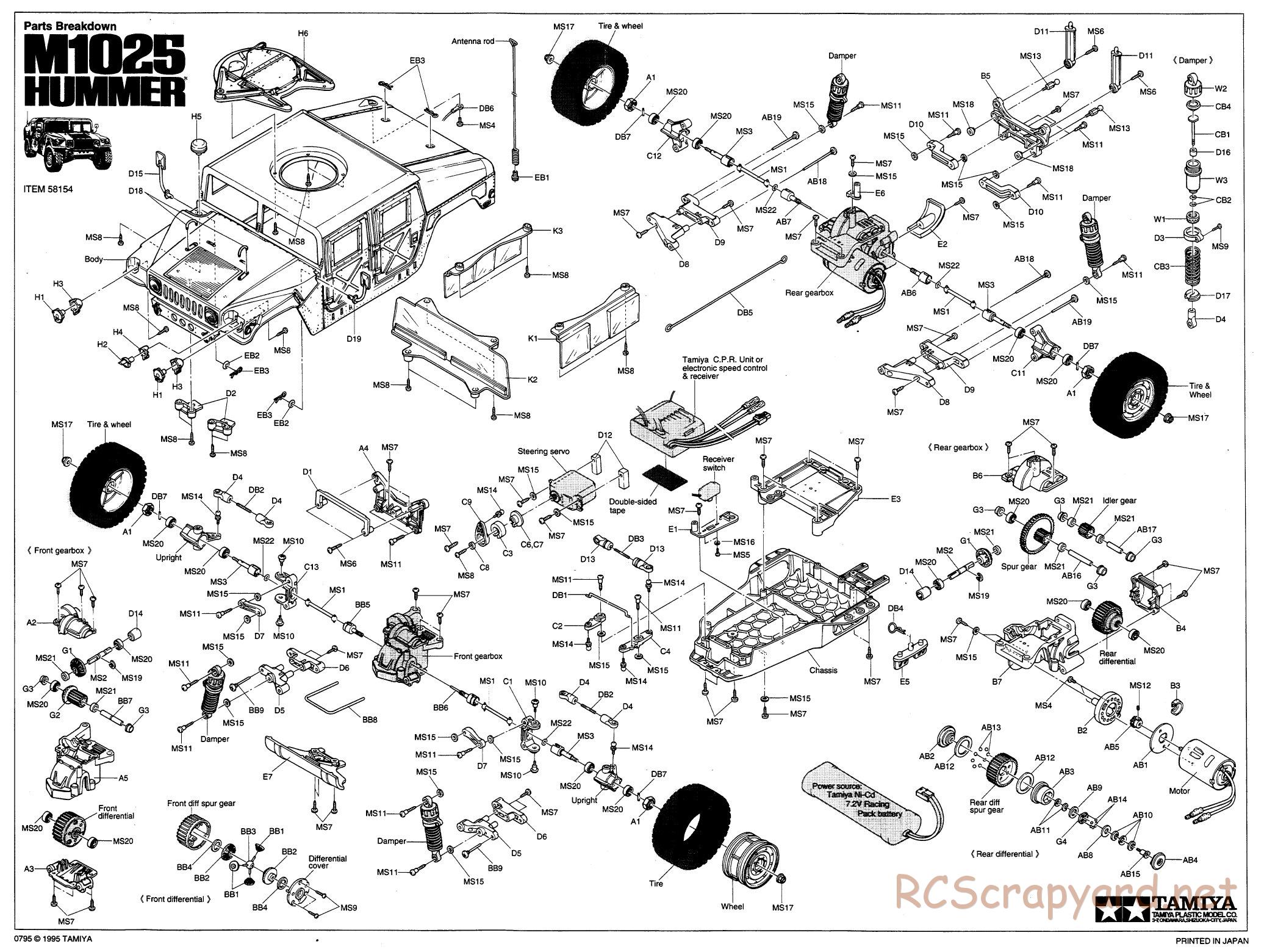 Tamiya - M1025 Hummer - TA-01 Chassis - Exploded View - Page 1