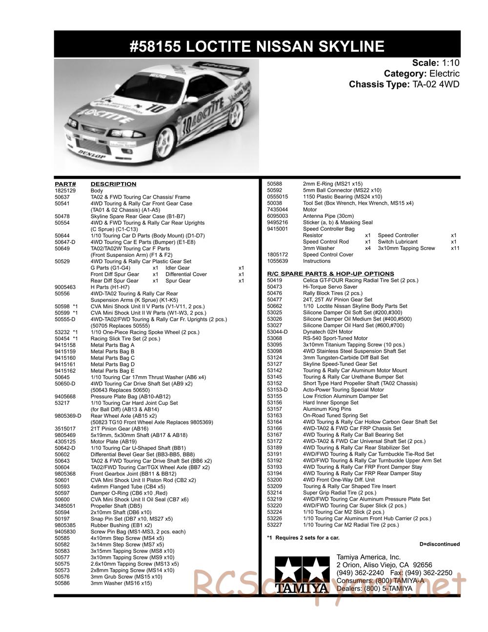 Tamiya - Loctite Nissan Skyline GT-R N1 - TA-02 Chassis - Exploded View and Parts List - Page 2