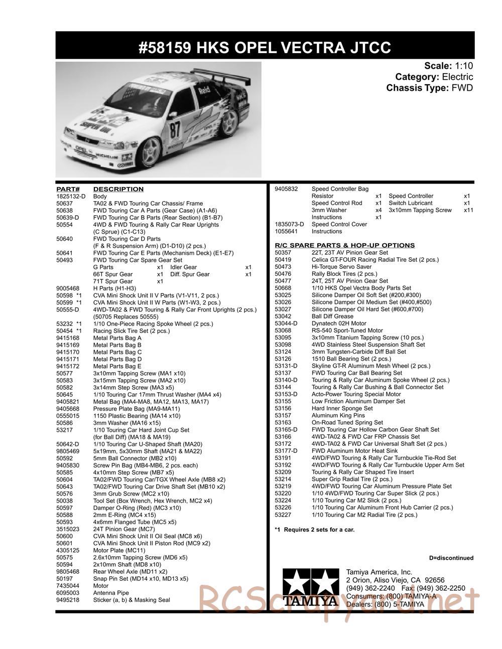Tamiya - HKS Opel Vectra JTCC - FF-01 Chassis - Parts List - Page 2