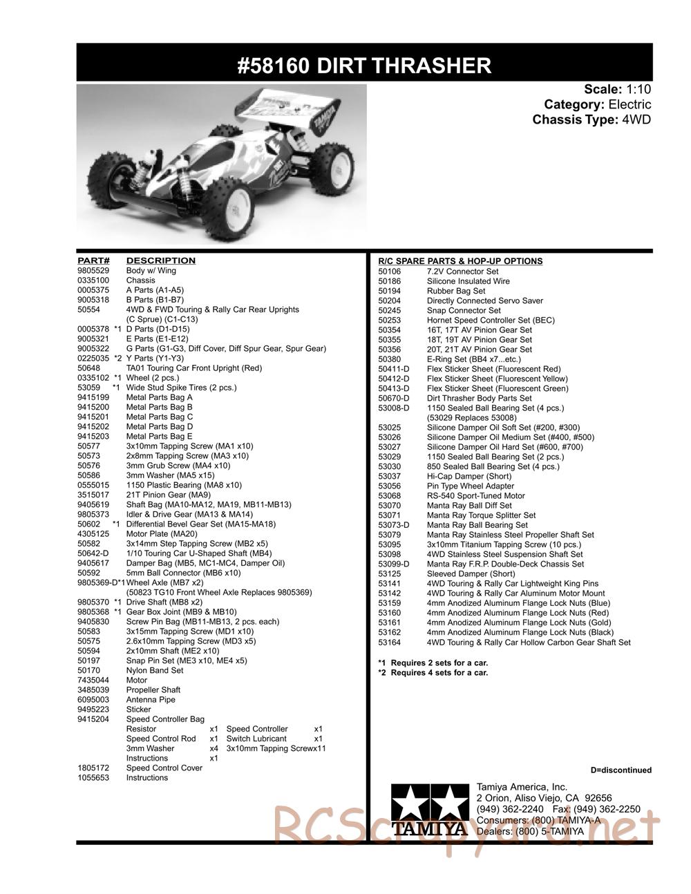 Tamiya - Dirt Thrasher Chassis - Parts List - Page 2