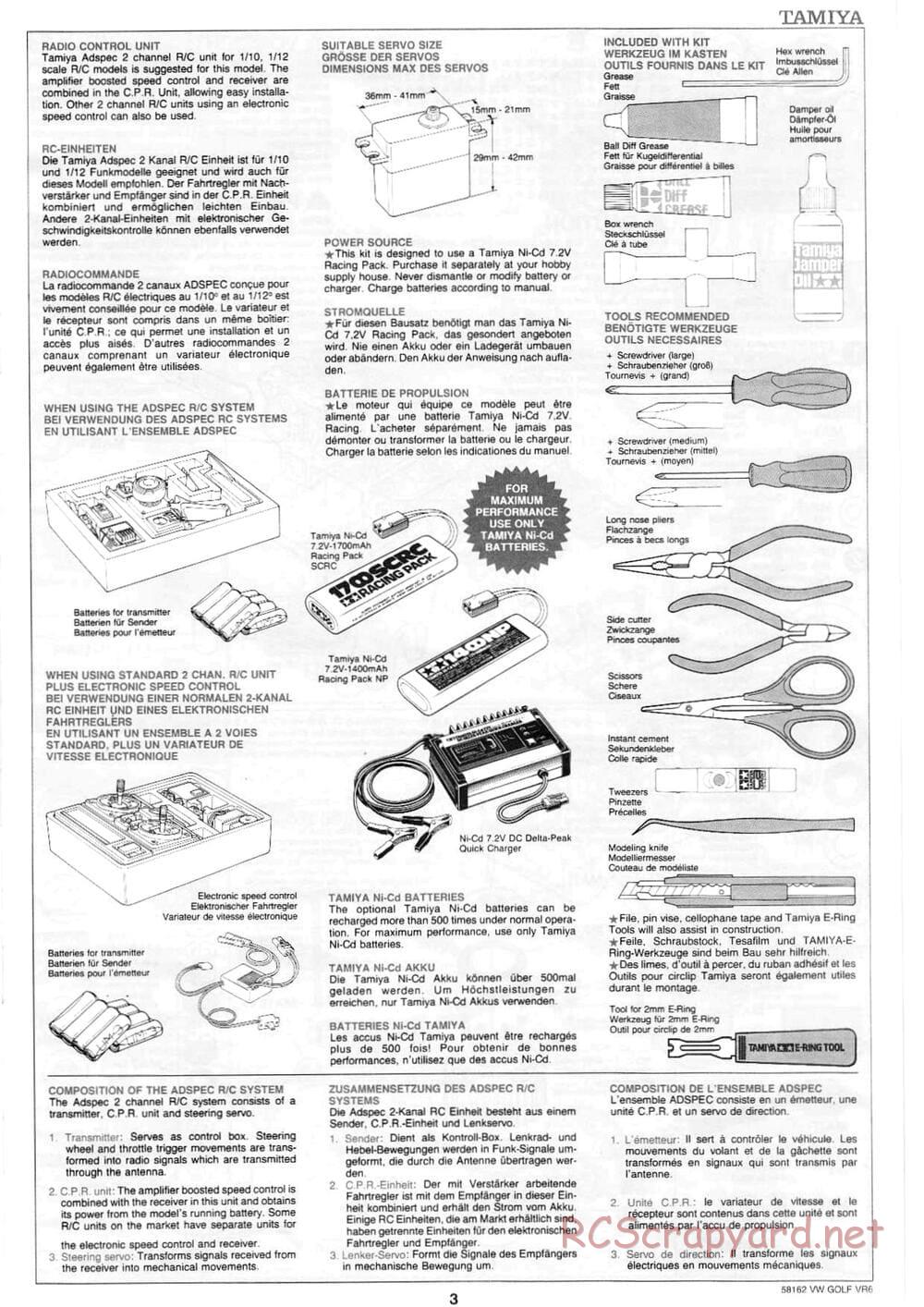 Tamiya - Volkswagen Golf VR6 - FF-01 Chassis - Manual - Page 3